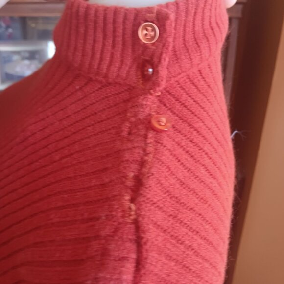 Small Vintage True Boho Red Ribbed Knit Mock Turtleneck Sweater Rust 1970's - Picture 3 of 5